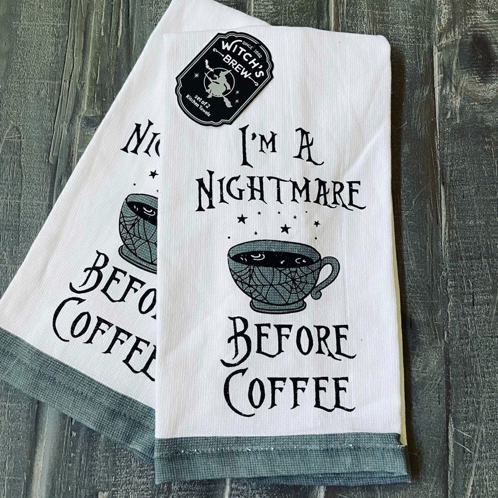 Nightmare Before Coffee Halloween Kitchen Dish Towels